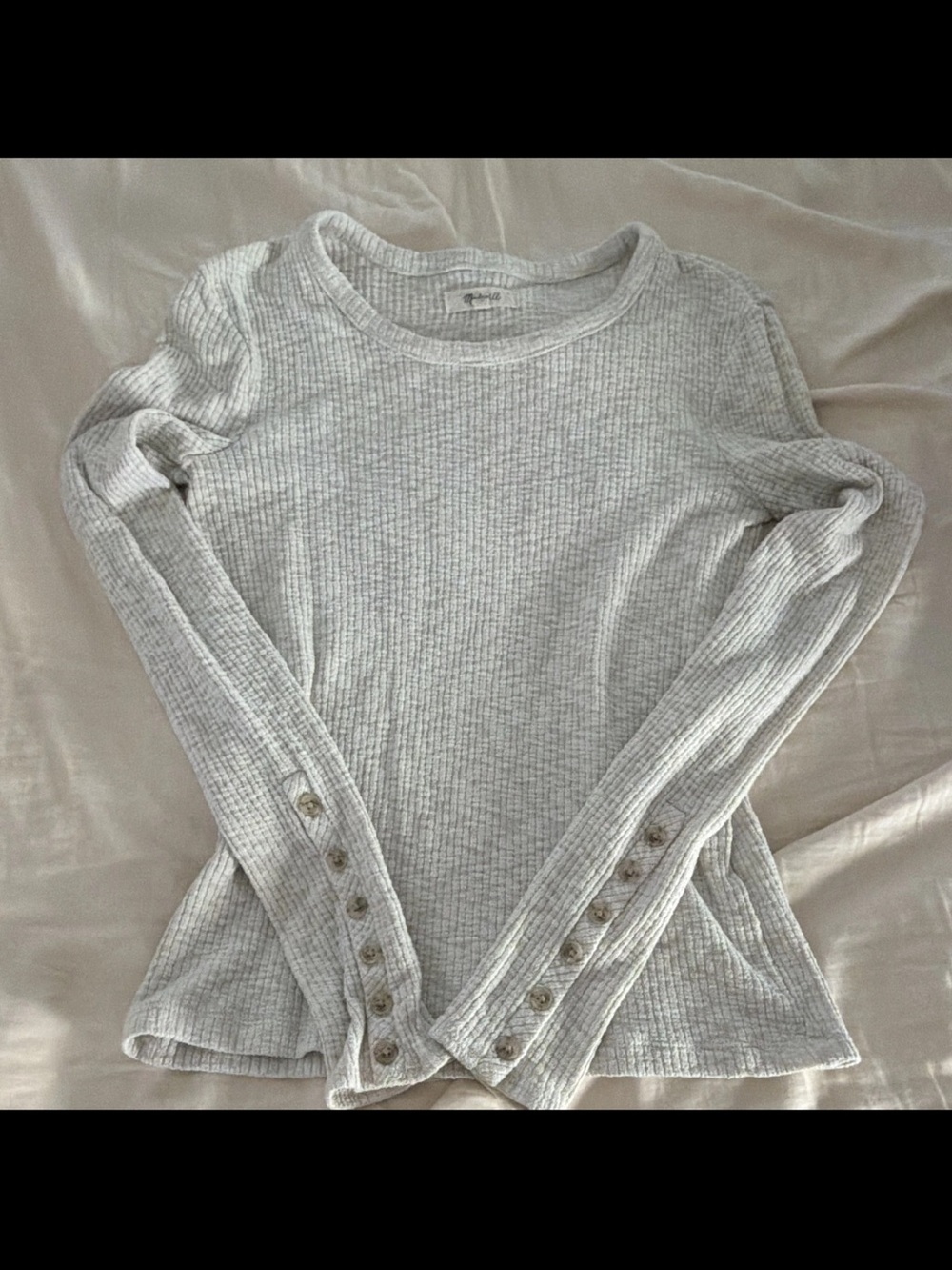 Madewell Light Gray Ribbed Long-Sleeve Top with Button Cuff